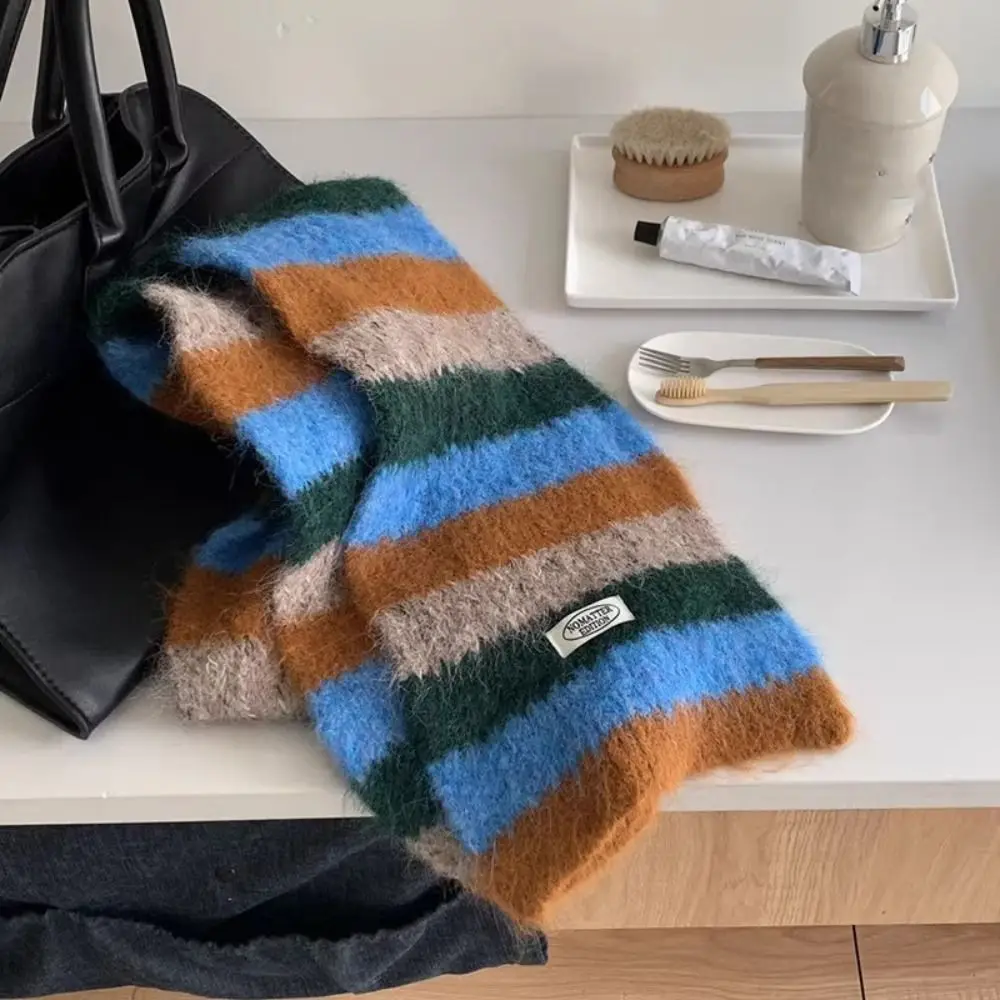 Bufanda de lana a cuadros de estilo pijo Simple, bufandas largas de felpa de Cachemira para invierno, chal de punto grueso de estilo coreano para niña - imagen 2