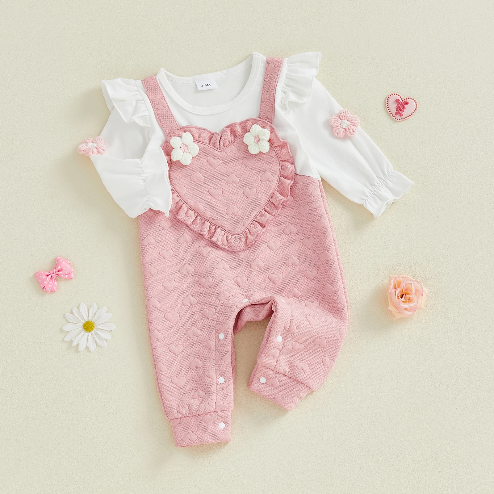 Tregren mameluco bebé niña de jacquard floral con corazón primavera