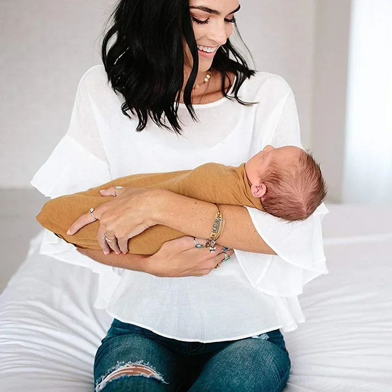 Manta de algodón de bambú envuelta en gasa para alimentación de bebé, manta fina para envolver en la cama - imagen 3