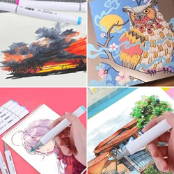 TOUCHNEW Marcadores de alcohol Punta cepillo suave, 30-168 colores Juego arte con pincel y cincel doble para artistas adultos Dibujo colorear