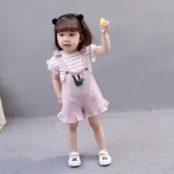 Conjunto veraniego rayado para niña – Camiseta y shorts de algodón