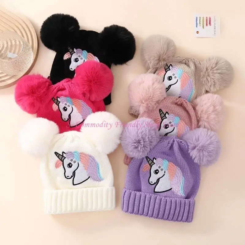 Gorro de punto con pompón y bordado para bebé en invierno - imagen 3