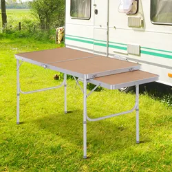 Mesa Plegable de Camping Portátil con Ala Abatible Mesa de Picnic de Estructura Ligera de Aluminio Carga 30kg Altura Ajustable 153x60x40/70 cm
