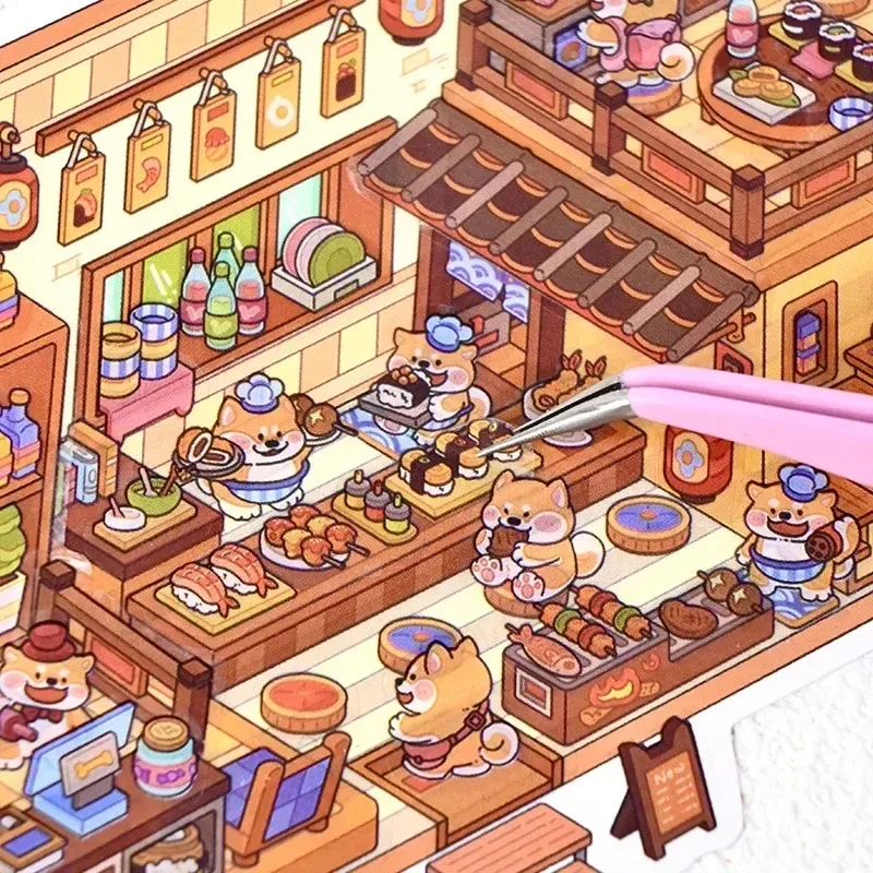 Escena de RV, pegatinas DIY hechas a mano, dibujos animados, pingüino, perro, carteles de animales, pegatina de paisaje en miniatura, descompresión - imagen 4