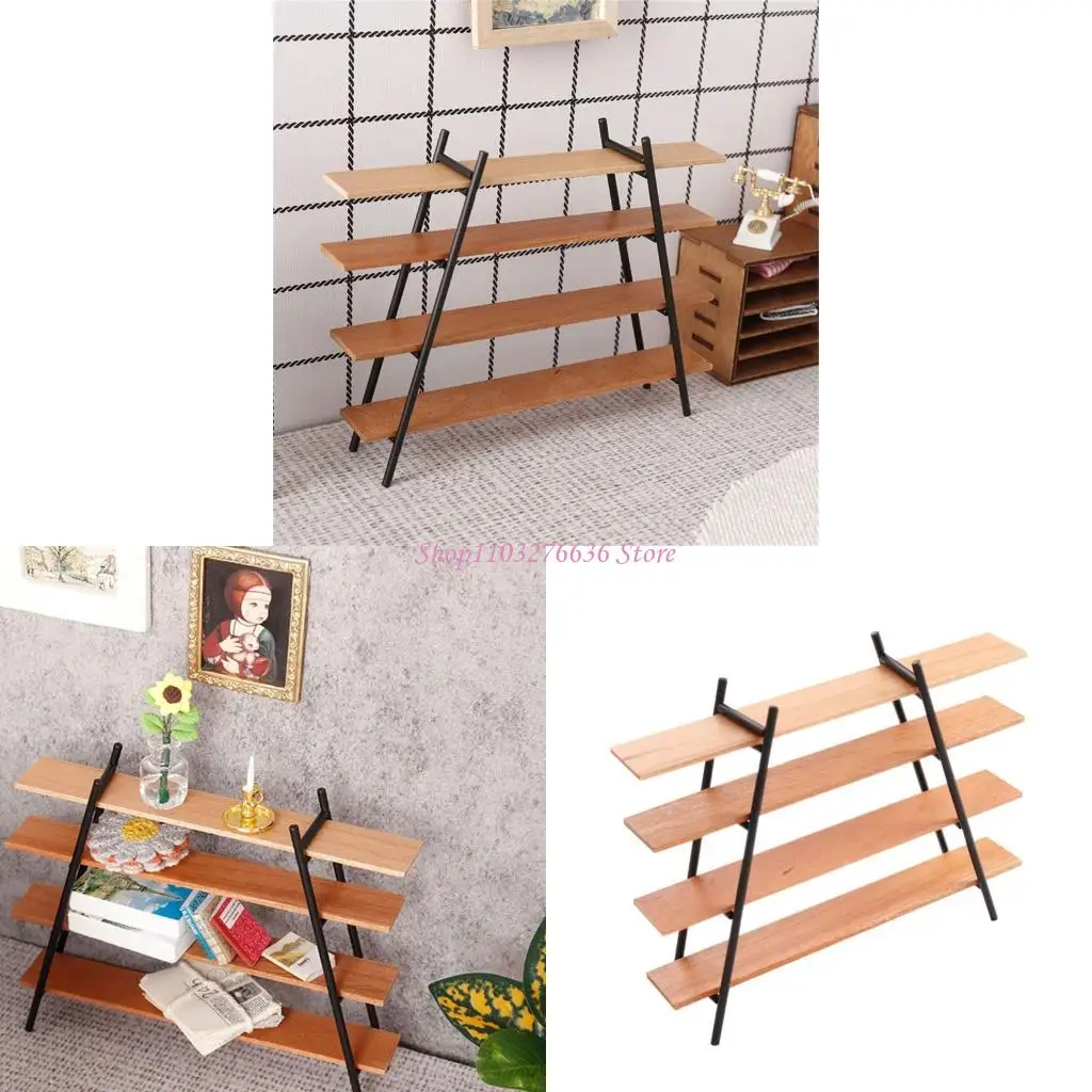 Estantería madera en miniatura R6FD 4 Capetas Estante pantalla 1/12 Accesorios casas muñecas