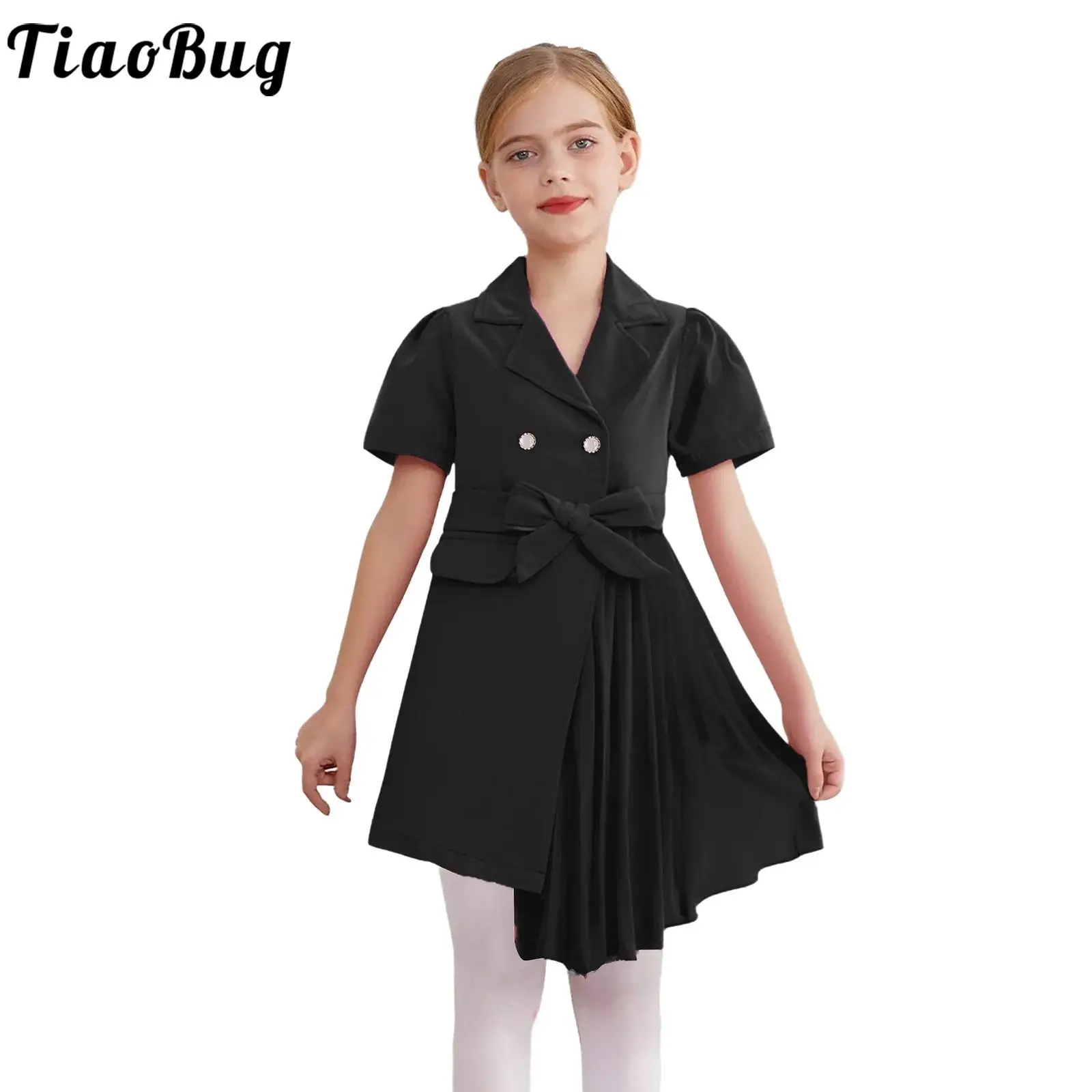 Vestido tutú de gasa plisado para niña – Manga corta con cinturón - imagen 2