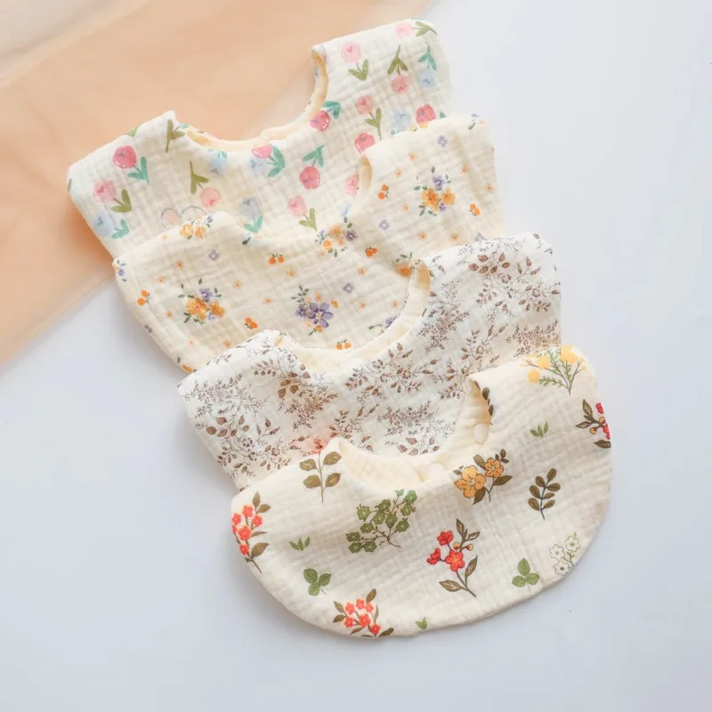 Baberos redondos de gasa arrugada de 6 capas para bebés, Baberos Bandana con estampado Floral para recién nacidos, Baberos de alimentación, elementos esenciales para el cuidado del bebé - imagen 2