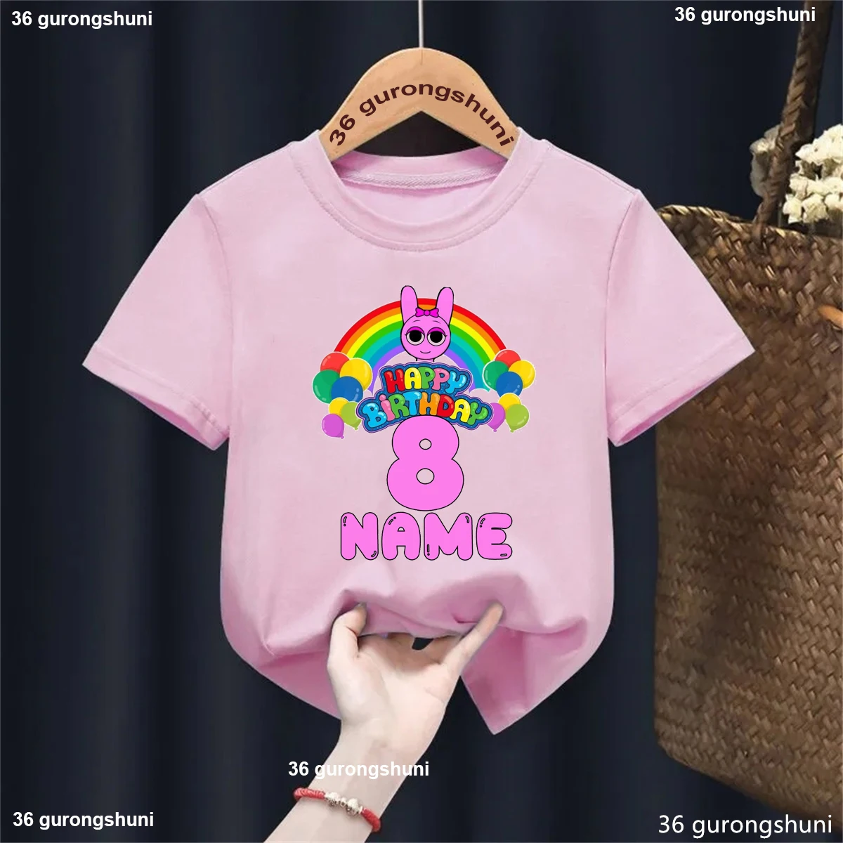 Camiseta con estampado de juego de personajes Sprunki de 8 cumpleaños con nombre personalizado, regalo de cumpleaños para niñas y niños, ropa Kawaii para niños, camiseta de verano - imagen 5