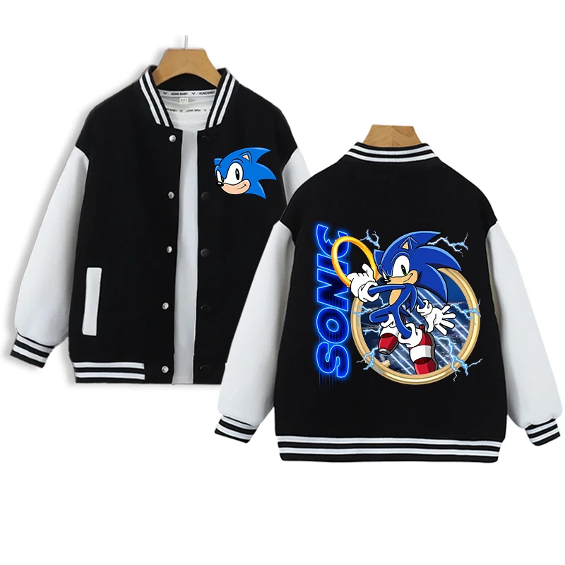 Nuevo uniforme de béisbol de moda Sonices para niños, abrigos bonitos de dibujos animados de Anime para niños y niñas, chaquetas negras cálidas de otoño e invierno, regalos