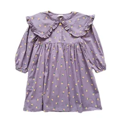 MILANCEL Girls' Spring and Autumn Clothing 1-7Y Children's Small Floral Lapel Long Sleeve Dresses Girl Kid's Princess Dress