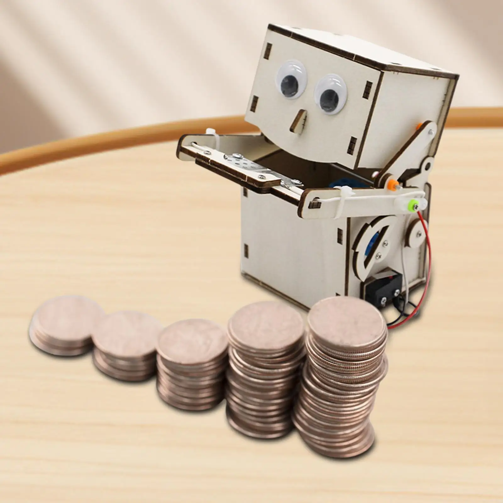 Wooden Science Experiment Set Robot Coins Savings Bank Creative 3D Puzzles