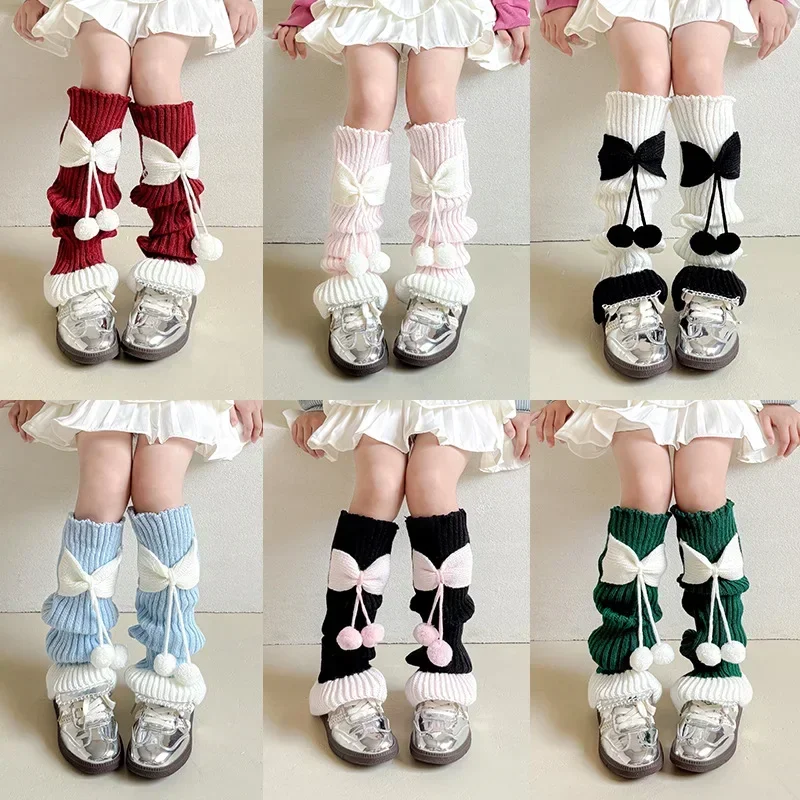 1 par de calcetines sueltos con lazo de moda coreana para niños y niñas, calentadores de piernas con lazo de Lolita para niños, calcetín escolar de algodón suave para primavera y otoño
