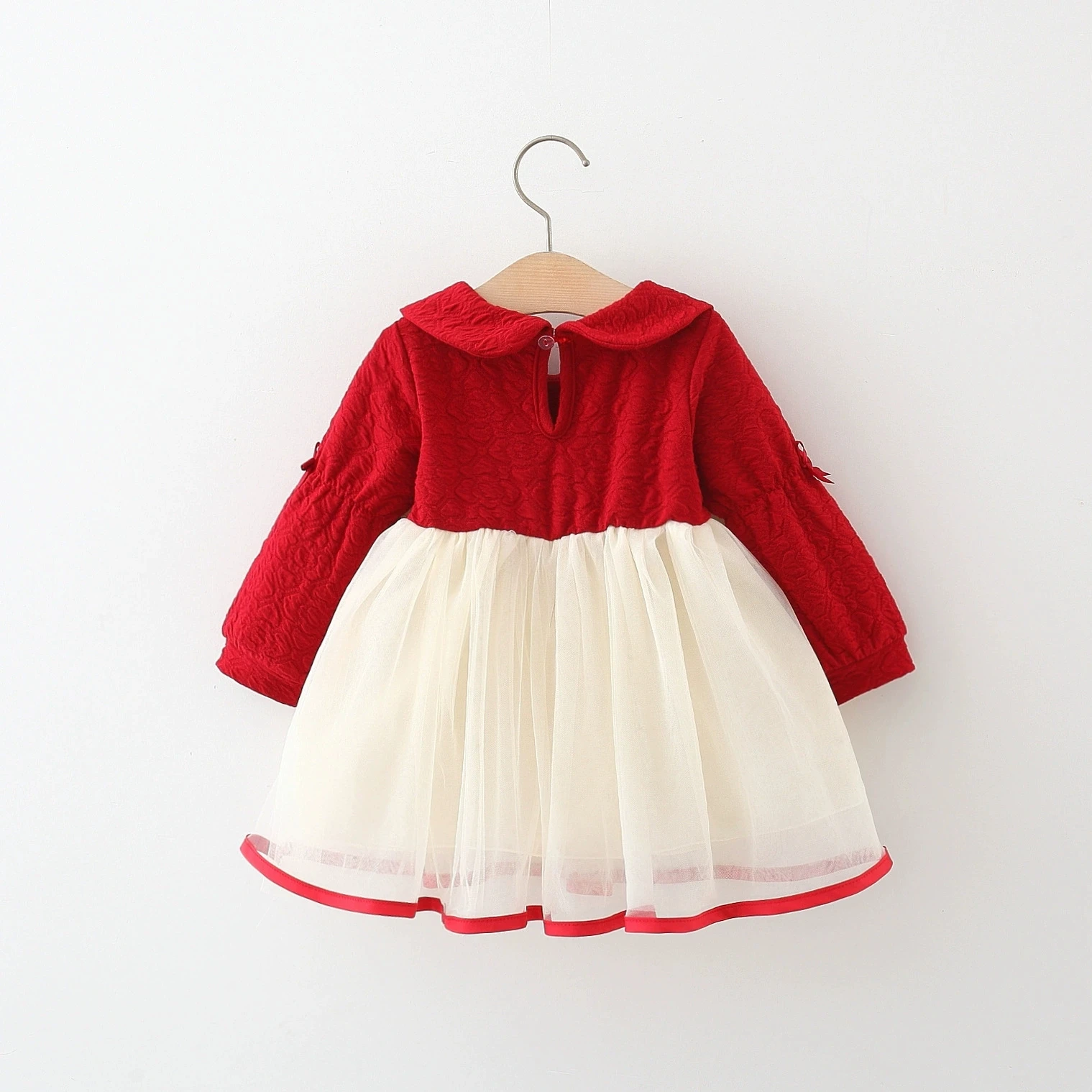 Vestido niña algodón manga larga lazo cuello muñeca–Primavera/otoño - imagen 2