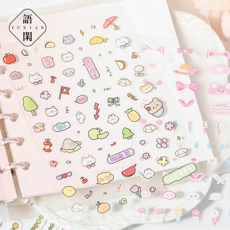 Pegatinas Decorativas Coloridas Estilo Coreano, Material PET, Mini Pegatinas Impermeables con Dibujos Animados, para Álbumes de Recortes, Planificador, Manualidades - imagen 4
