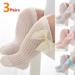 Calcetines verano algodón transpirable para bebé niña con lazo