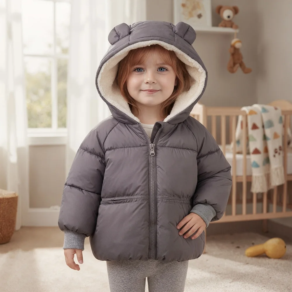 Chaquetas gruesas con capucha y cremallera para bebés, niños y niñas, abrigo informal acolchado de algodón, ropa sólida para niños, prendas de vestir exteriores cálidas de invierno
