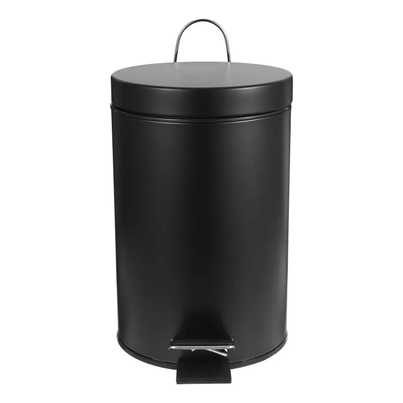 Cubo de basura infantil con pedal y tapa redondo mate negro abatible - imagen 4