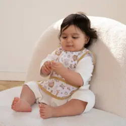 HappyFlute-babero impermeable para alimentación de bebé, tamaño M, bolsillo, sin mangas, gancho y bucle + correa, diseño de impresión fácil de limpiar, 1 ud.