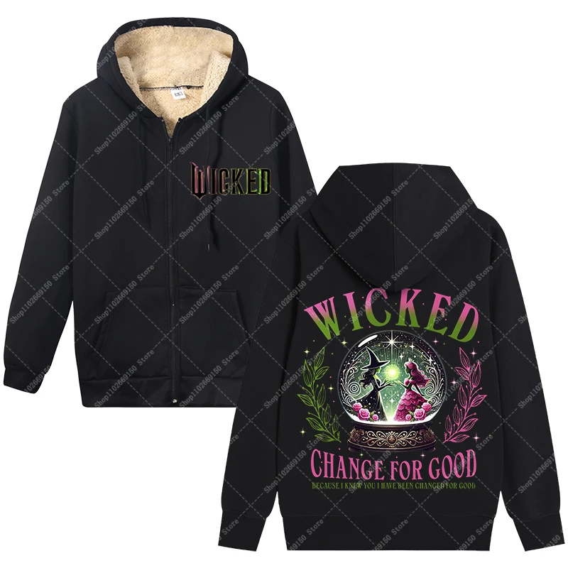 Película Wickeds Sudaderas con capucha de lana con cremallera para mujeres adultas Chaqueta de moda de anime Ropa de invierno Sudadera con capucha Cárdigan Regalos de Navidad - imagen 2