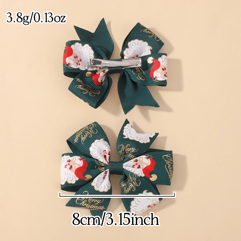 2 unids/set de lazos navideños para el cabello para niñas con Clips, horquillas festivas con cinta de Papá Noel de 3,22 pulgadas, molinete, accesorios para el cabello para vacaciones para niños - imagen 2