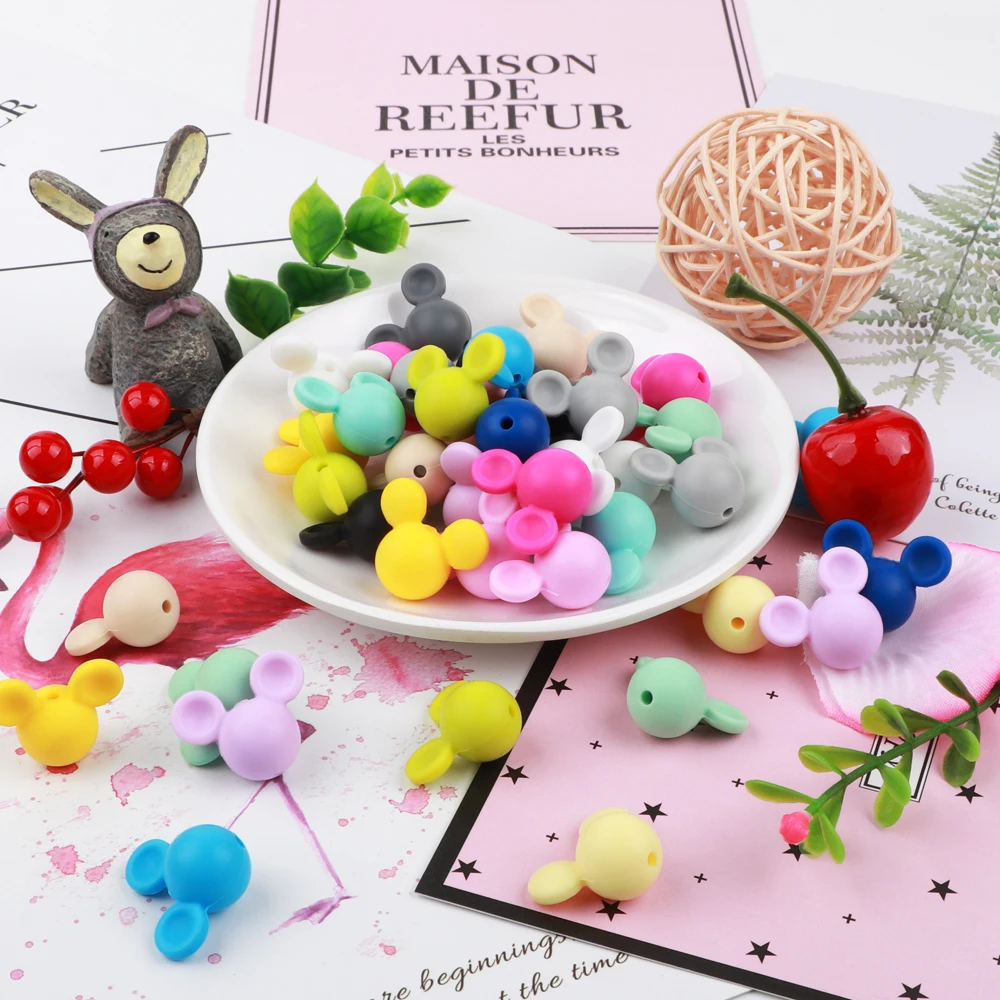 10 Uds. De cuentas de silicona con cabeza de ratón para fabricación de joyas, accesorios de cadena de chupete DIY a granel, dijes para pulsera - imagen 4