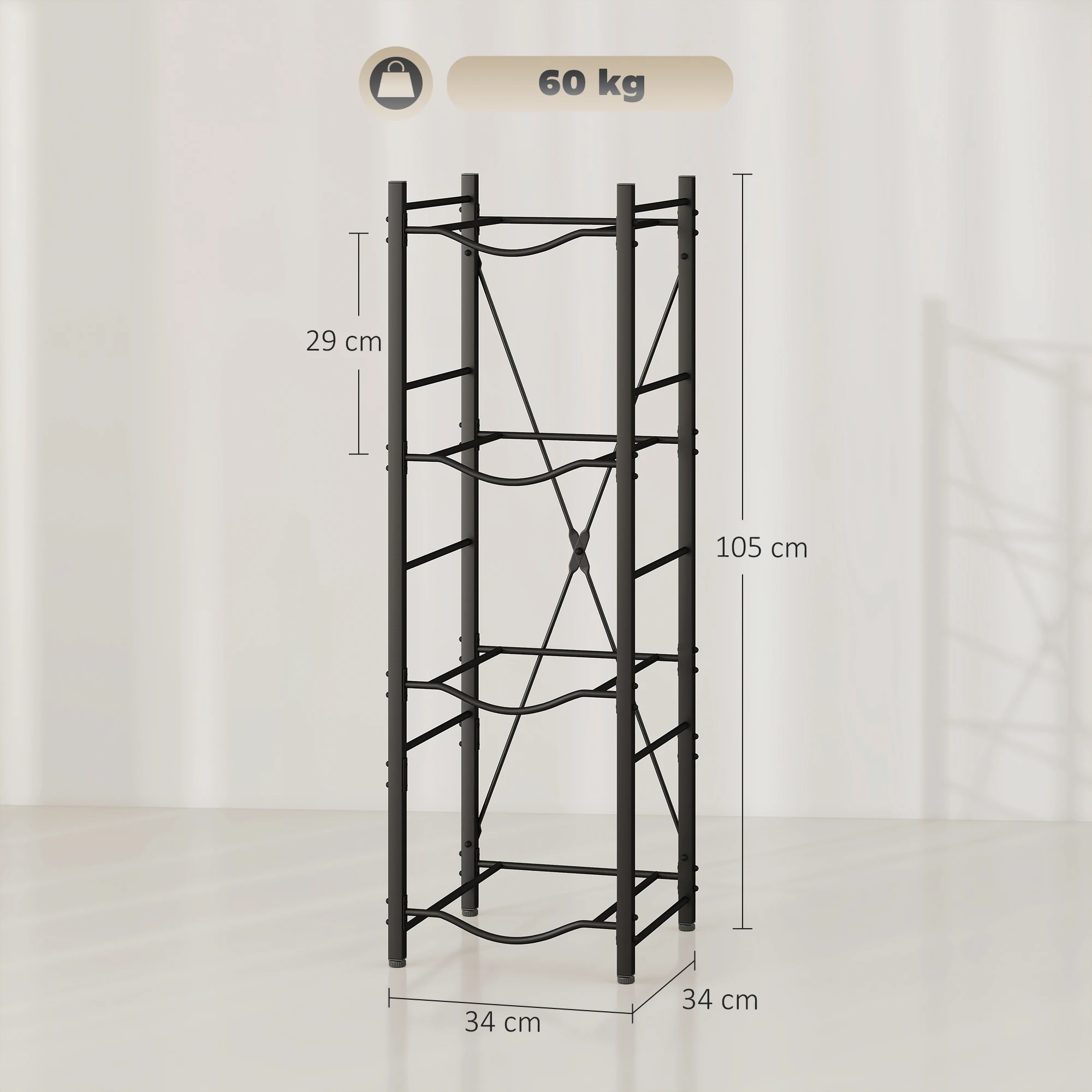 HOMCOM Soporte para Garrafones de Agua de 4 Niveles Estante de Almacenamiento para Botellas de Agua con Estructura de Metal Reforzada para Cocina Comedor Sala de Estar Negro - imagen 3