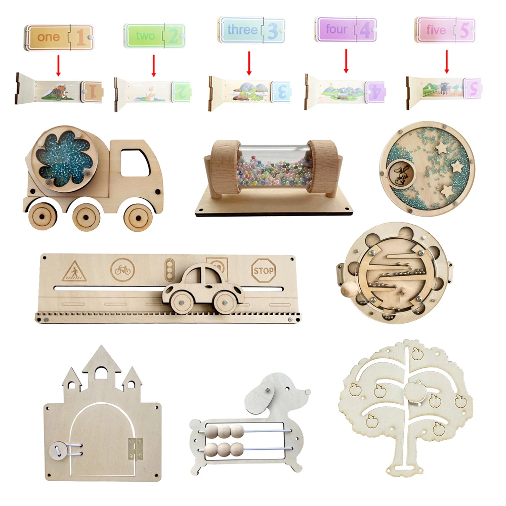 Tablero de madera ocupado, juguete DIY para bebé, tablero de actividades sensoriales Montessori, accesorios para niños, cerraduras, piezas de tablero ocupado, juguetes educativos