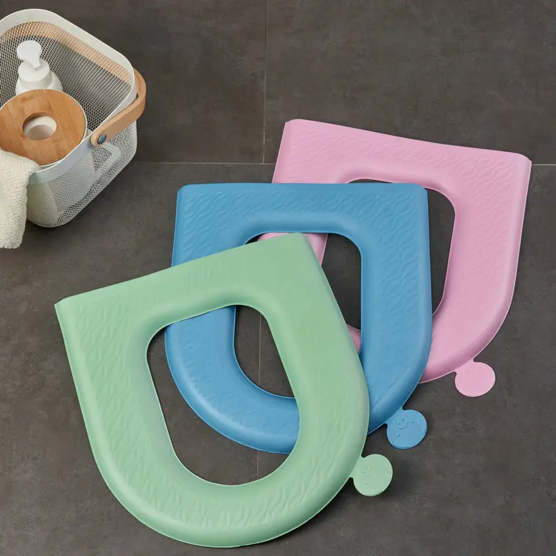 Fundas universales para asiento de inodoro impermeables de EVA para niños, cojín para asiento de inodoro de espuma de silicona suave lavable de Color sólido sencillo - imagen 3