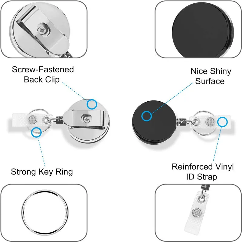 Juegos de tarjetas, llavero con cinturón, carrete de insignia retráctil de metal, cordón de identificación, etiqueta de nombre, tarjetero, carretes, Clips de cadena de retroceso - imagen 3