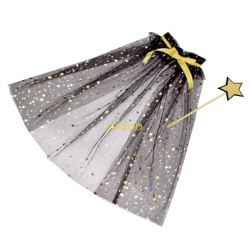 QX2D 2pcs Kids Star Wand y Soft Tulwap Cloak Props para cumpleaños y mascarada - imagen 2