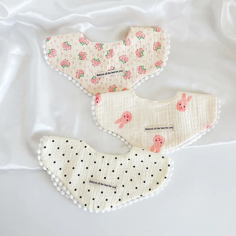 Paquete de 3 uds. De babero de gasa de algodón para niña, toalla de baba espinal, paños para eructar con estampado Floral, babero impermeable, accesorios para bebés - imagen 3