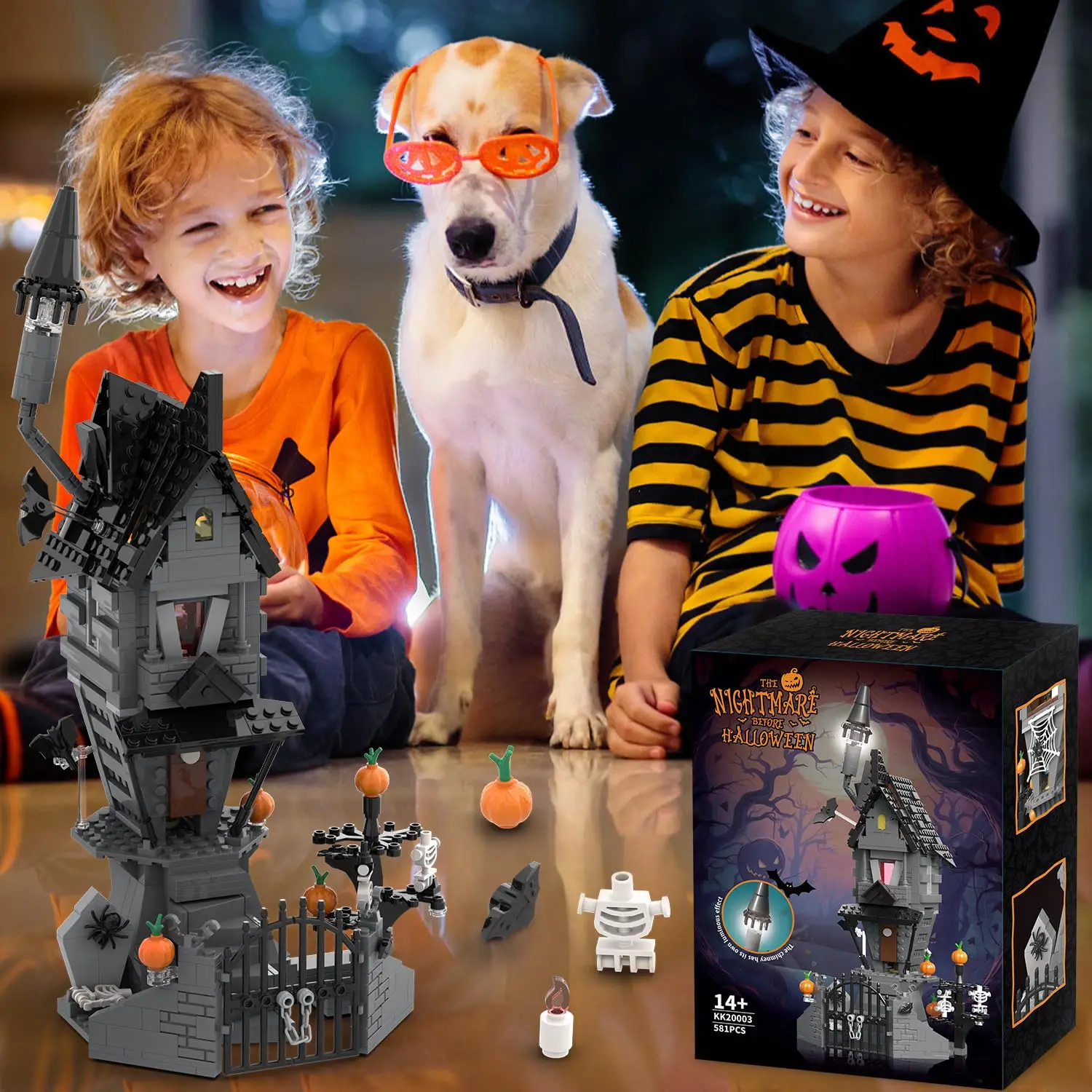 Bloques de construcción castillo de Halloween con calabaza y esqueleto - imagen 5