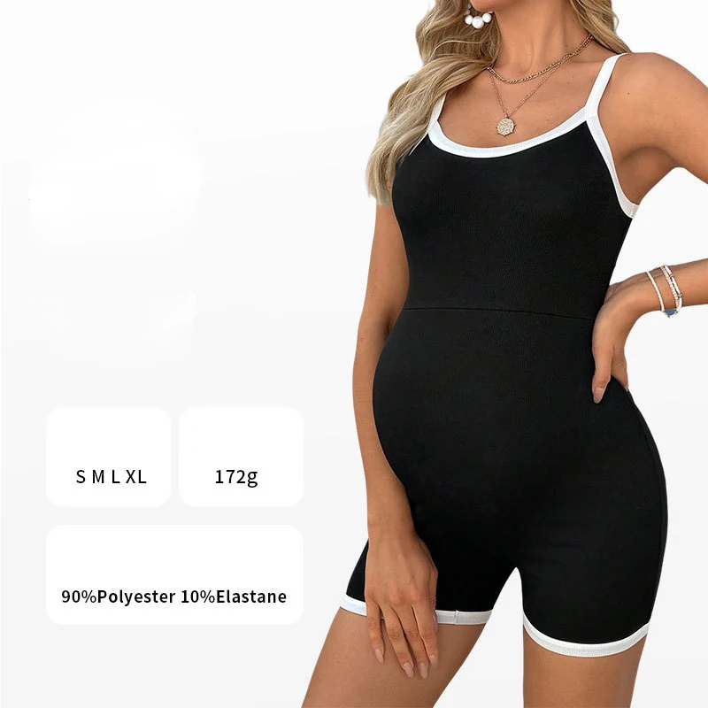 Venta al por mayor, nueva moda, ropa para mujeres embarazadas, pantalones cortos sin mangas de verano, monos deportivos de Color sólido para Yoga y maternidad - imagen 3