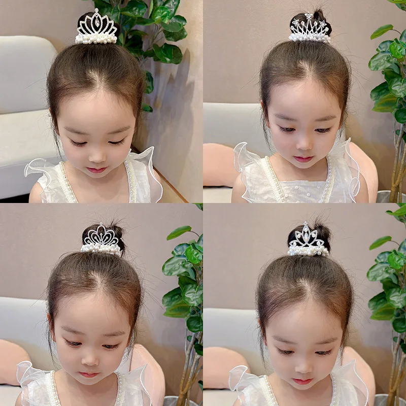 Diademas elásticas para el pelo de princesa con corona de perlas a la moda, lazos para el pelo bonitos para niños, accesorios para niñas, sombreros para bebés - imagen 3