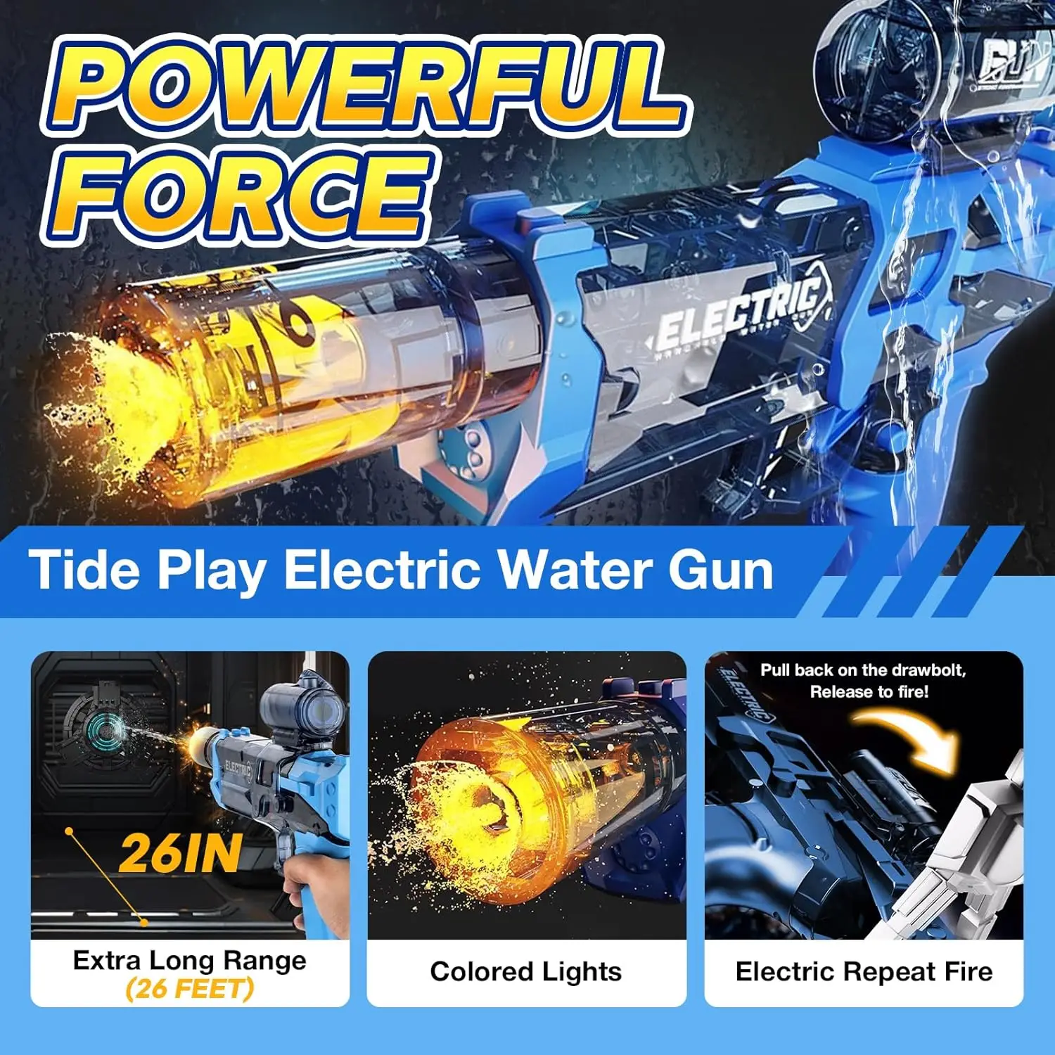 Pistola de agua eléctrica de disparo continuo totalmente automática con llama de bozal, juguete de batalla de playa al aire libre de verano de gran capacidad - imagen 2