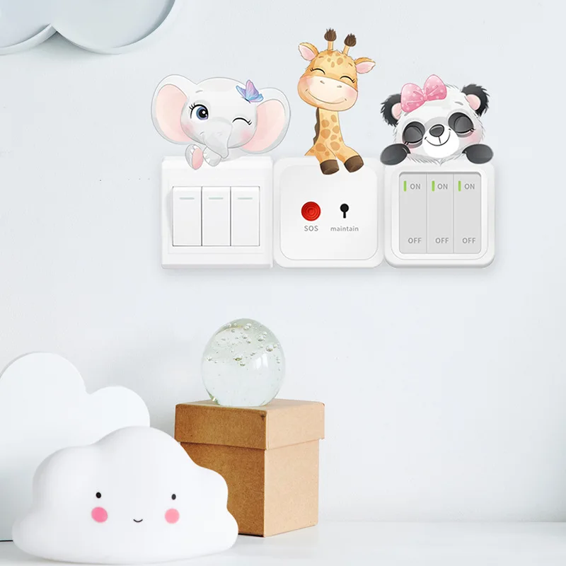 4 unids/set pegatinas de interruptor para habitación de niños dibujos animados elefante conejo Panda jirafa calcomanías de pared pegatinas de enchufe decoración de la habitación del bebé - imagen 5