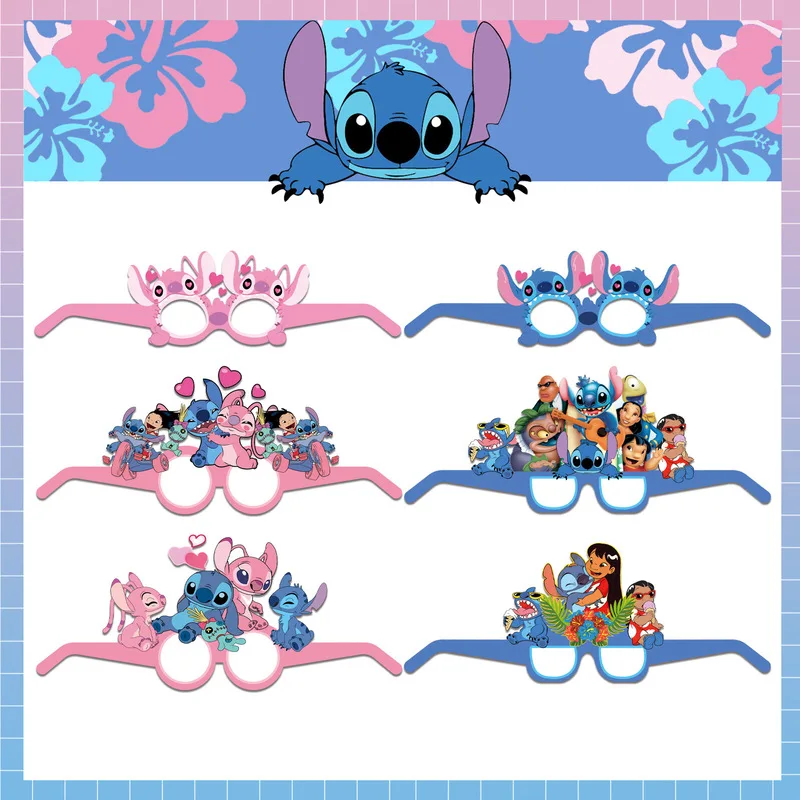 Decoración de fiesta Kawaii Stitch Kuromi Minnie, gafas de papel de dibujos animados, máscaras, accesorios de Cosplay, suministros para fiesta de cumpleaños para niños, juguetes, regalos - imagen 2