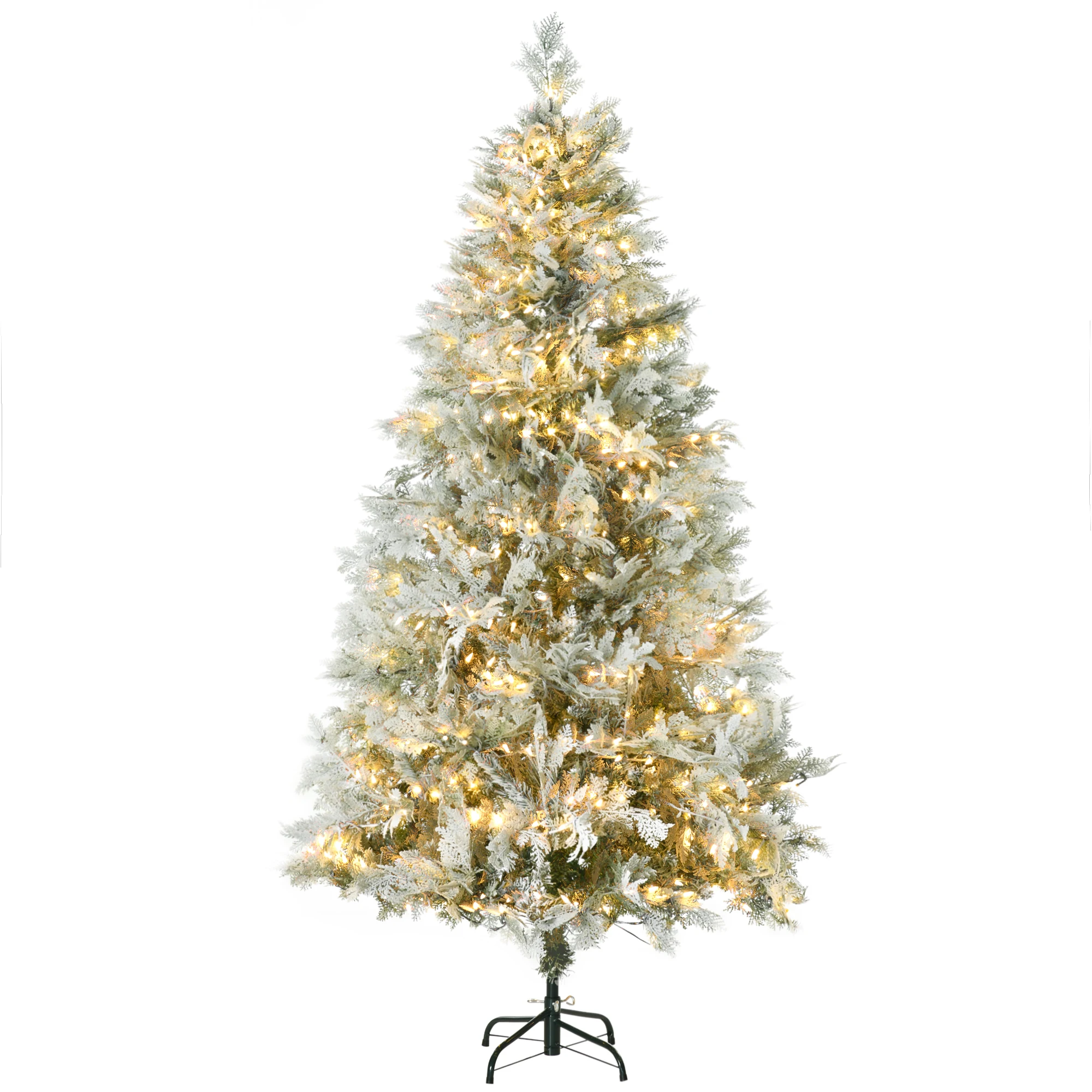 HOMCOM Árbol de Navidad Artificial 180 cm con 300 Luces LED Blancas Cálidas Árbol de Navidad Nevado con 577 Ramas Apertura Automática Base Plegable Decoración Navideña para Interior