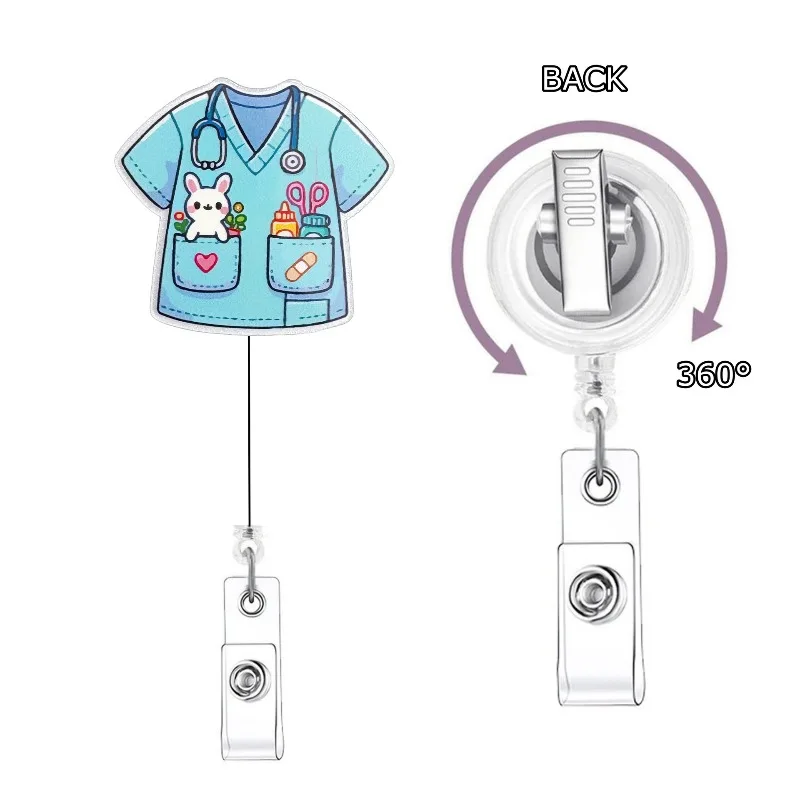 Nuevos suministros médicos acrílicos de dibujos animados, carrete de insignia, soporte de tarjeta de identificación retráctil con Clip de cocodrilo giratorio 360, soporte para nombre - imagen 3