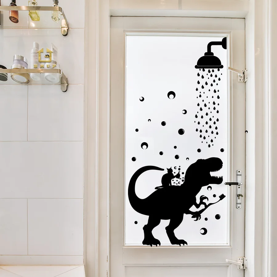 Ducha Tyrannosaurus rex pegatina de pared autoadhesiva negra, pegatina decorativa para el baño, impermeable y a prueba de humedad - imagen 4