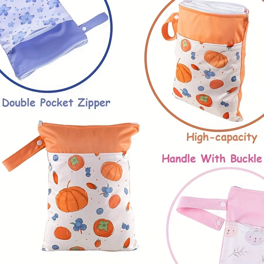 Pororo-bolsa de almacenamiento impermeable con dos bolsillos, separación en seco y húmedo, bolsa de almacenamiento de pañales para bebés, almacenamiento de viaje lavable de gran capacidad - imagen 3