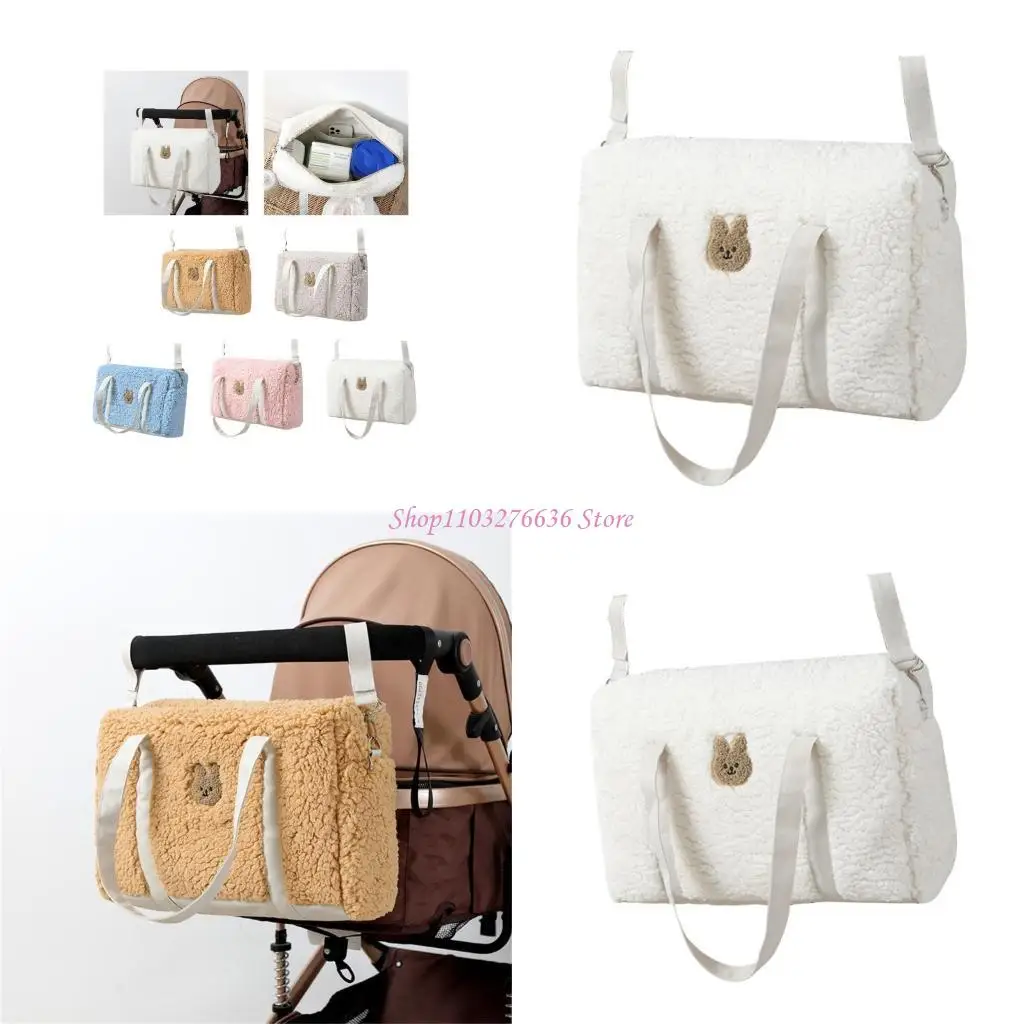 Bolsa colgante pram R6FD para mujeres Bolsa mamá Bordado patrón conejo bordado Bolso pañales multifunción gran