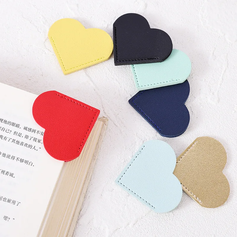 Marcador para libros creativo de cuero PU, marcador de libros de lectura con corazón de amor, marcador de página de libro, suministros de papelería, marcapáginas para estudiantes, regalo - imagen 2