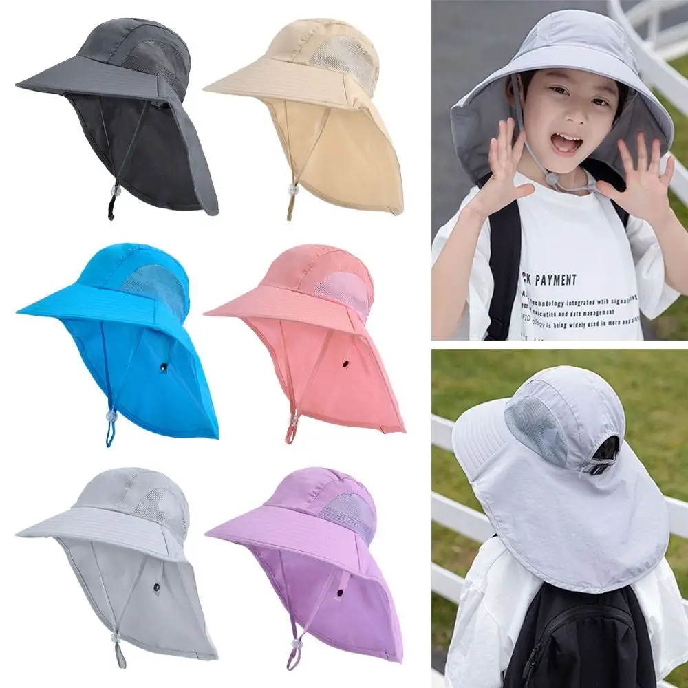 Gorra de playa con protección solar para niño y niña, sombrero de cubo de ala ancha, protección UV