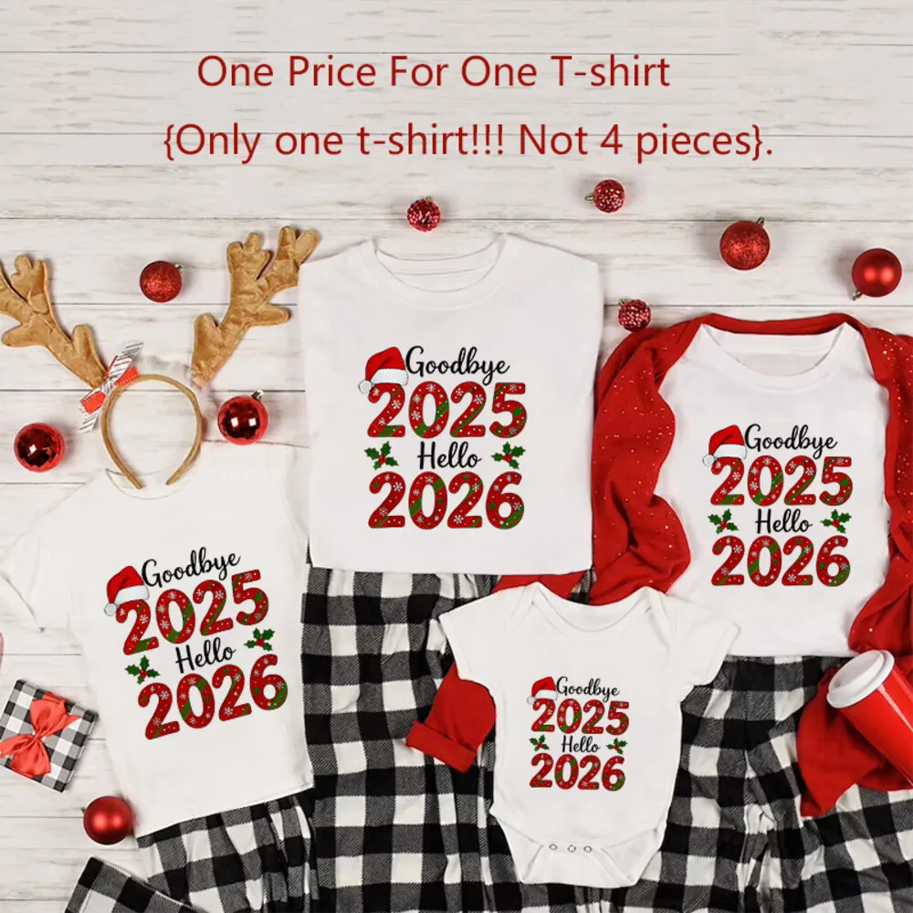 Adiós 2025 Hola 2026 Navidad familia camisa a juego papá mamá niños camisa bebé mameluco día de Navidad ropa de vacaciones - imagen 2