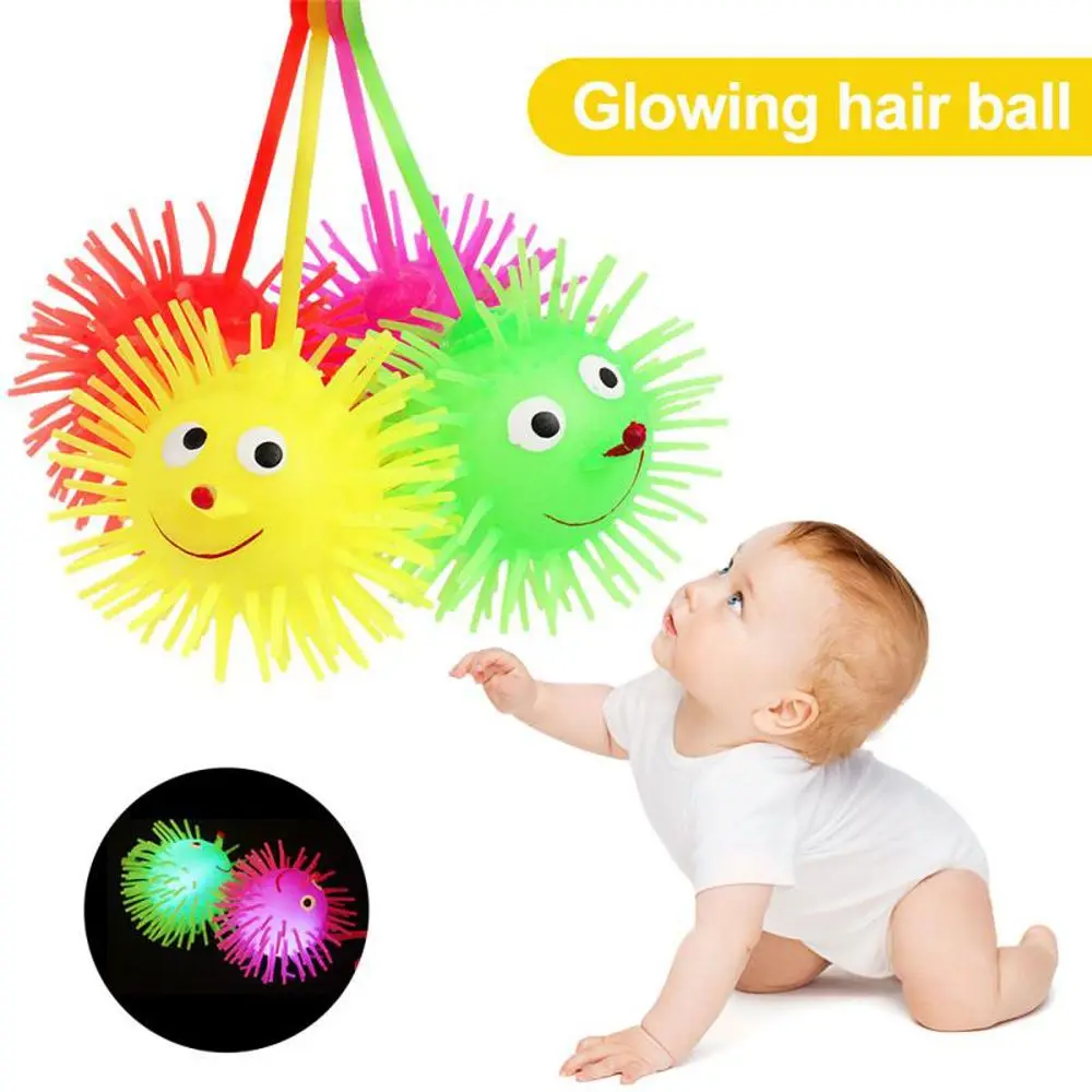 Bola de pelo elástica brillante, Bola de ventilación, bola de dibujos animados, croquet, juguete de goma suave para niños con luz LED, juguete de goma suave para niños, regalos elásticos