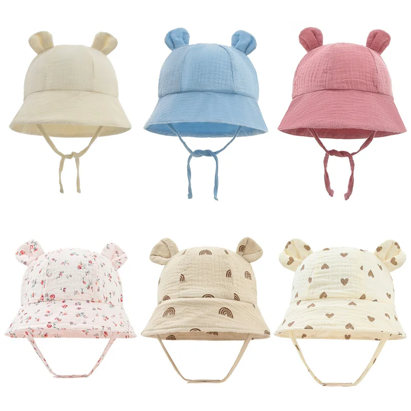 Gorro de muselina para bebé recién nacido, sombreros de cubo para niña y niño, gorros de pescador con estampado bonito, gorra para el sol de Panamá para niño pequeño de 3 a 12 M - imagen 2