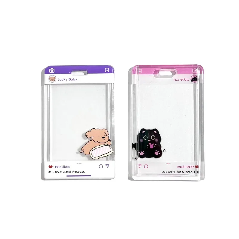 Soporte para tarjetas de fotos, funda protectora para postales de ídolo Kpop, fundas para tarjetas de identificación de estudiantes de autobús, llavero colgante, papelería Kawaii, 1 ud. - imagen 5
