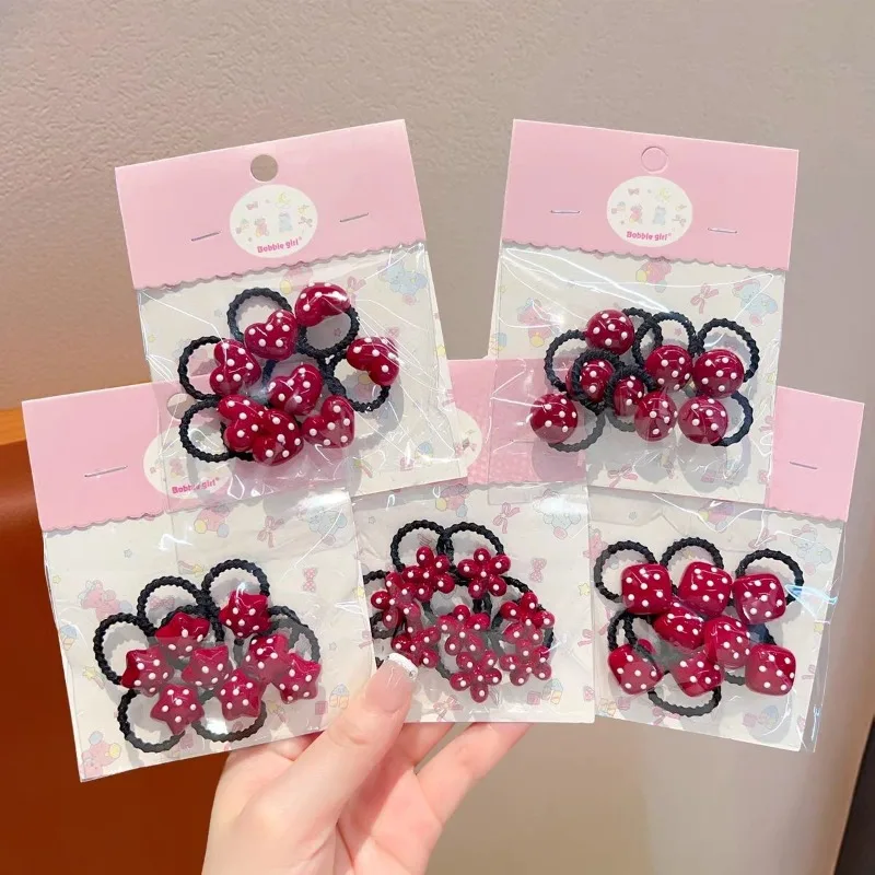 Lazos de lunares rojos y coleteros elásticos para niñas - imagen 4