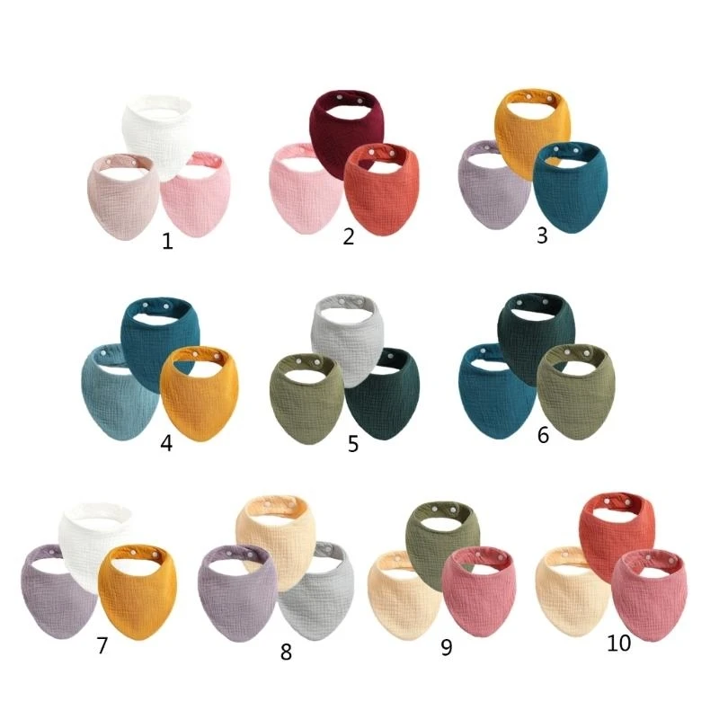 M76C 3 uds Baberos muselina Toalla bebé paño lavado Baberos babeantes bufanda cuello para niños pequeños